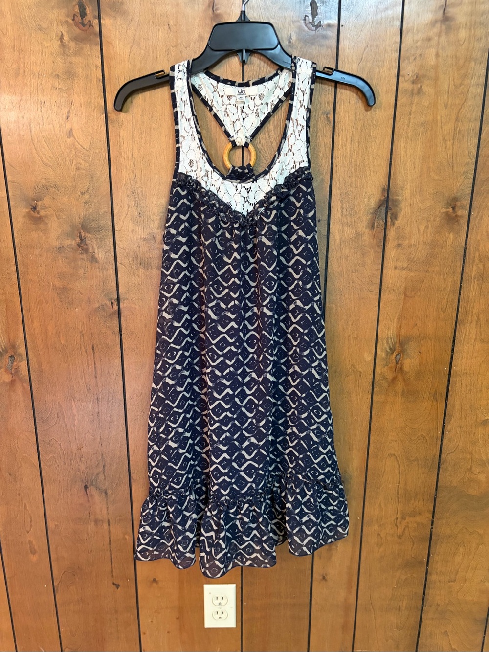 Ya Los Angeles Navy and White Lace Racerback Tank with Ring Detail